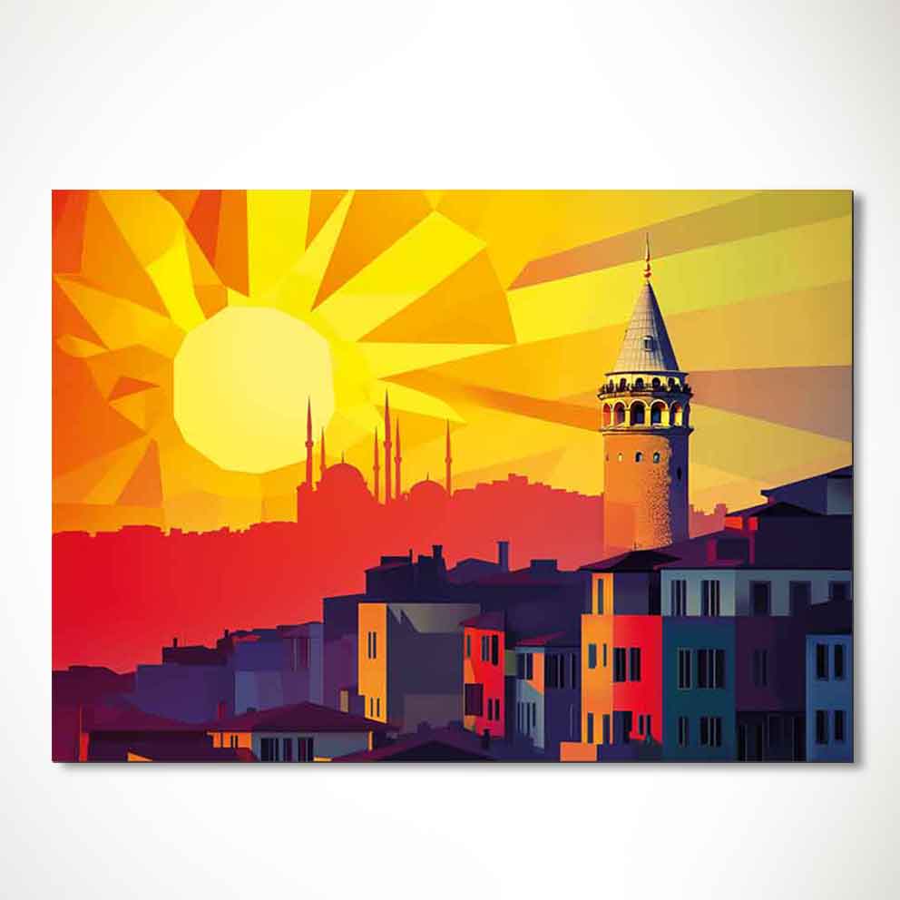 “Galata Kulesi – Renkli İstanbul Gün Batımı Temalı Modern Sanat Tablosu” TB_00053