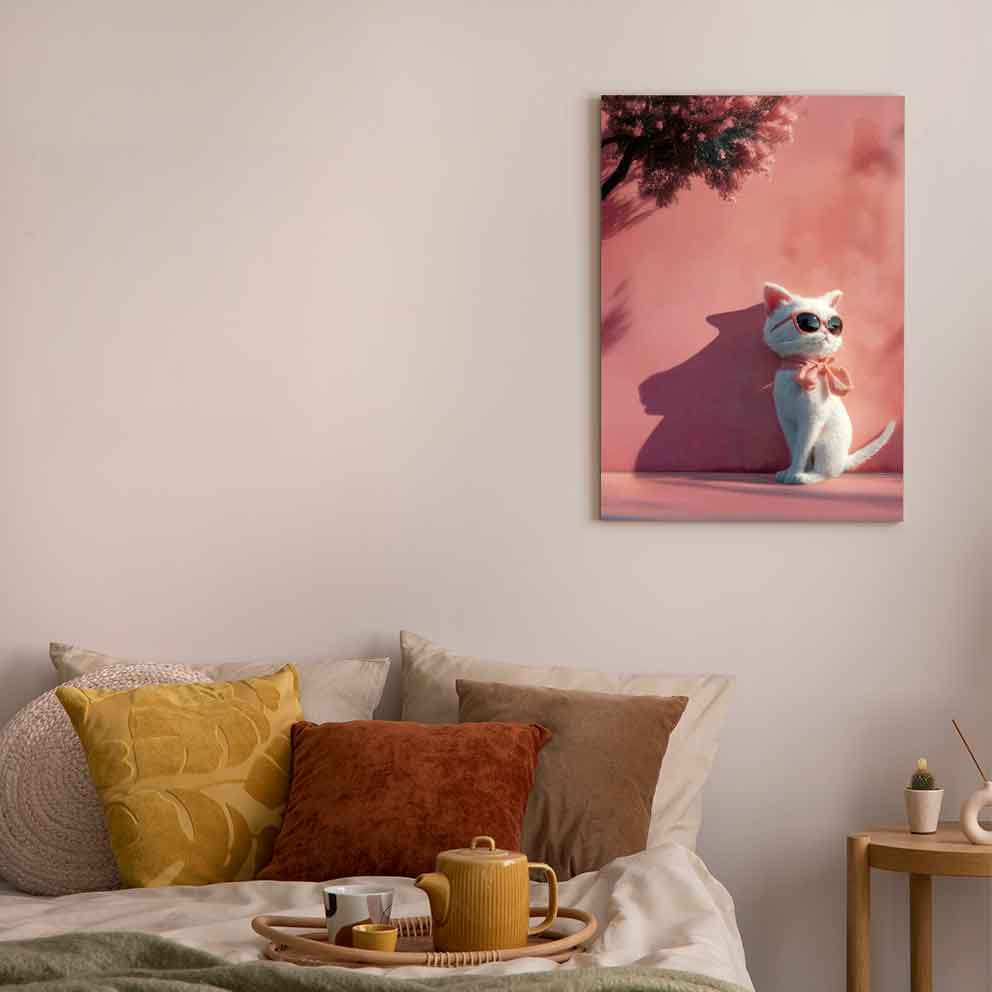 Tarz Sahibi Kedi Tablo 2 "Pembe Bandanalı Modern Kedi Poster"  TB_00011