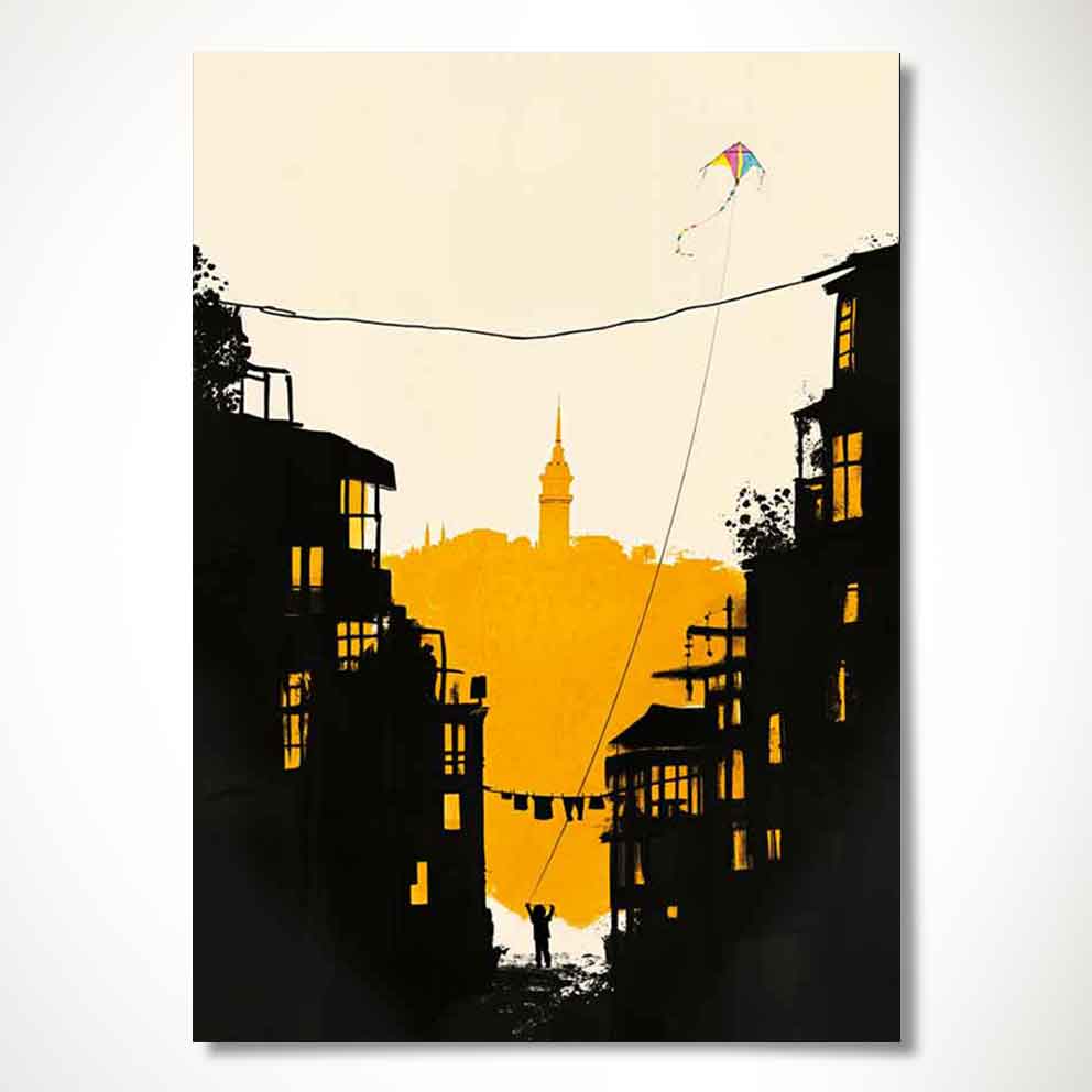 “Uçurtmalı İstanbul Tablosu – Galata Kulesi Siluetli Minimal Sanat Duvar Dekoru” TB_00063