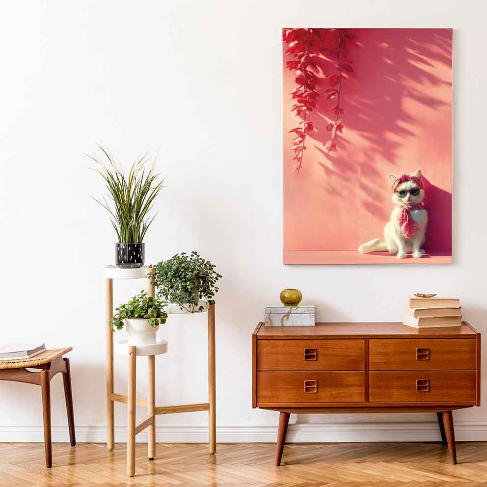 Tarz Sahibi Kedi Tablo 3 "Pembe Bandanalı Modern Kedi Poster" TB_00012