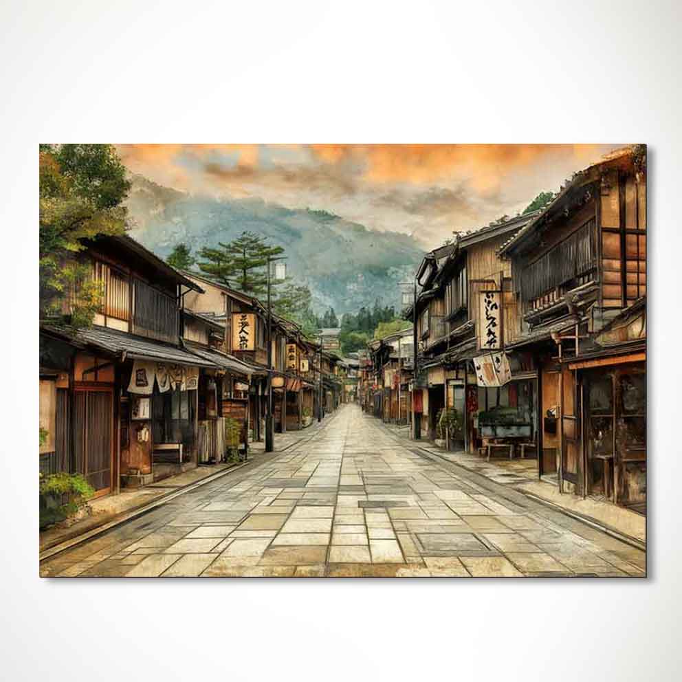 “Japon Sokakları Tablo 4 – Geleneksel Asya Manzara Duvar Dekoru” TB_00109
