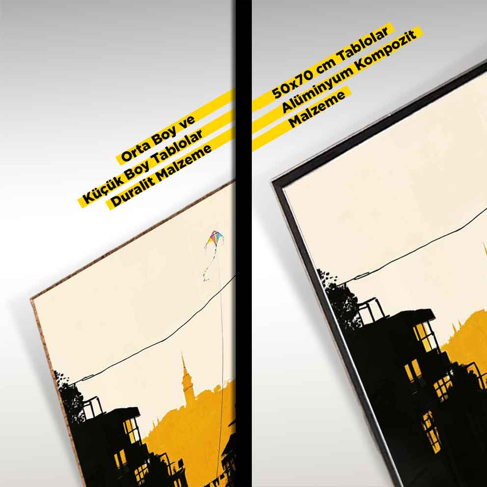 “Uçurtmalı İstanbul Tablosu – Galata Kulesi Siluetli Minimal Sanat Duvar Dekoru” TB_00063
