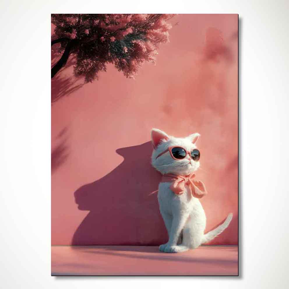 Tarz Sahibi Kedi Tablo 2 "Pembe Bandanalı Modern Kedi Poster"  TB_00011