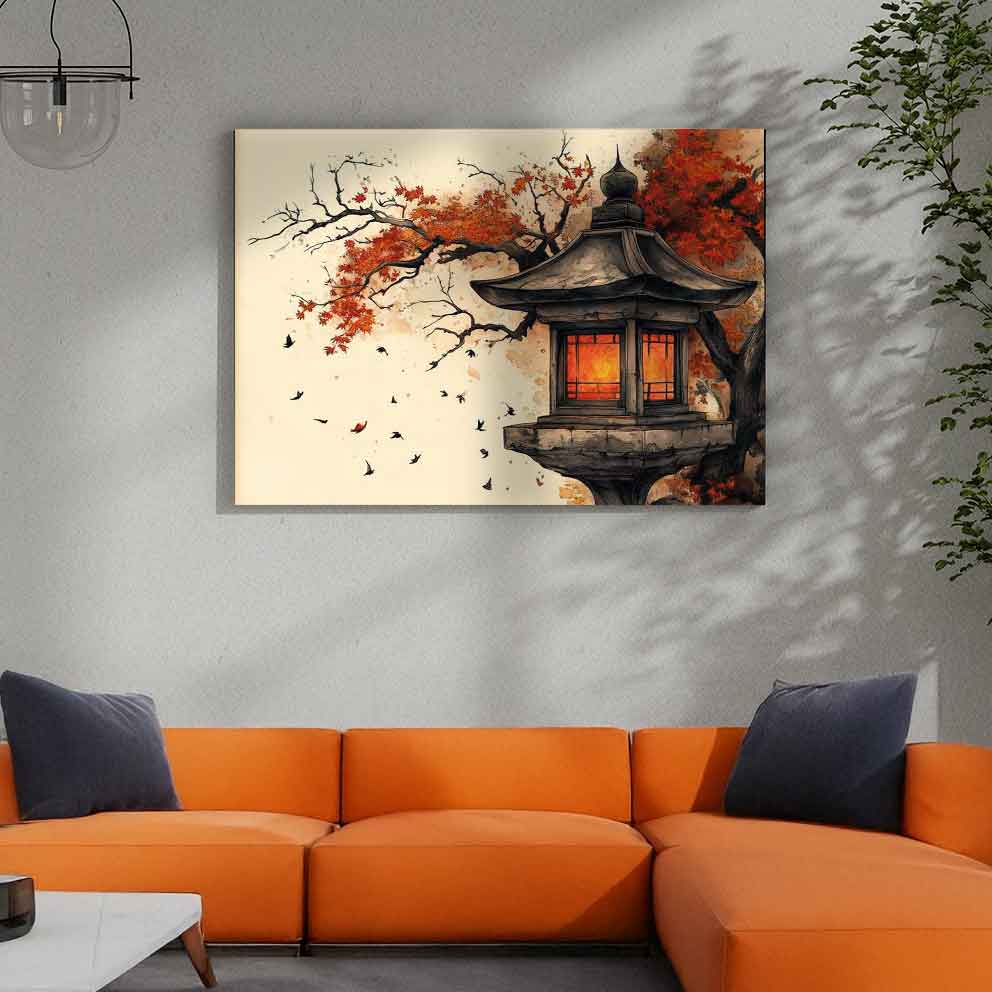 “Japon Feneri Tablo 1 – Kırmızı Siyah Soyut Japon Sanatı Duvar Dekoru” TB_00103