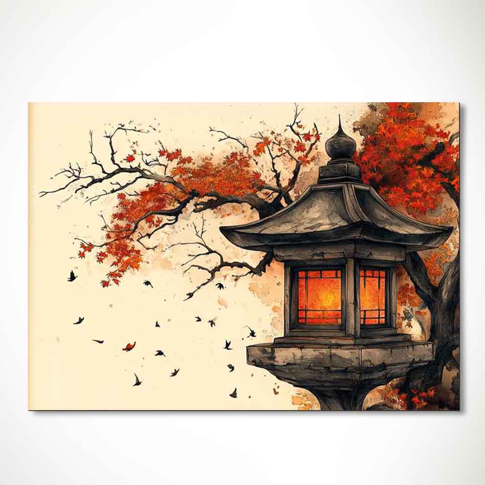 “Japon Feneri Tablo 1 – Kırmızı Siyah Soyut Japon Sanatı Duvar Dekoru” TB_00103