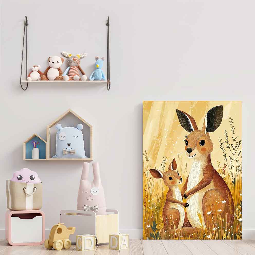 “Kanguru Ailesi – Sıcak Tonlarda Sevimli Hayvan Temalı Tablo” TB_00023