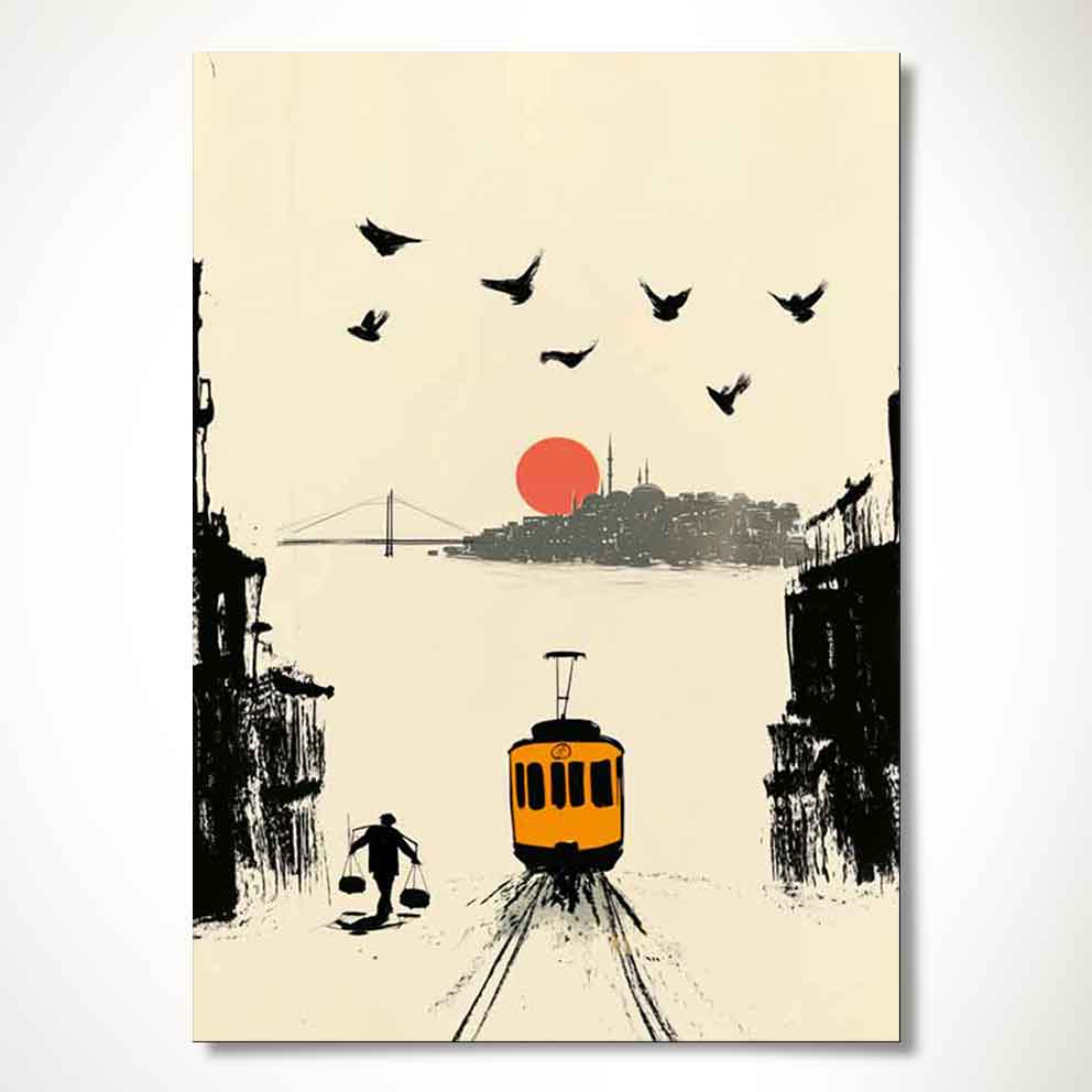 “Nostaljik İstanbul – Tramvay, Köprü ve Kuşlar Temalı Dekoratif Tablo” TB_00055