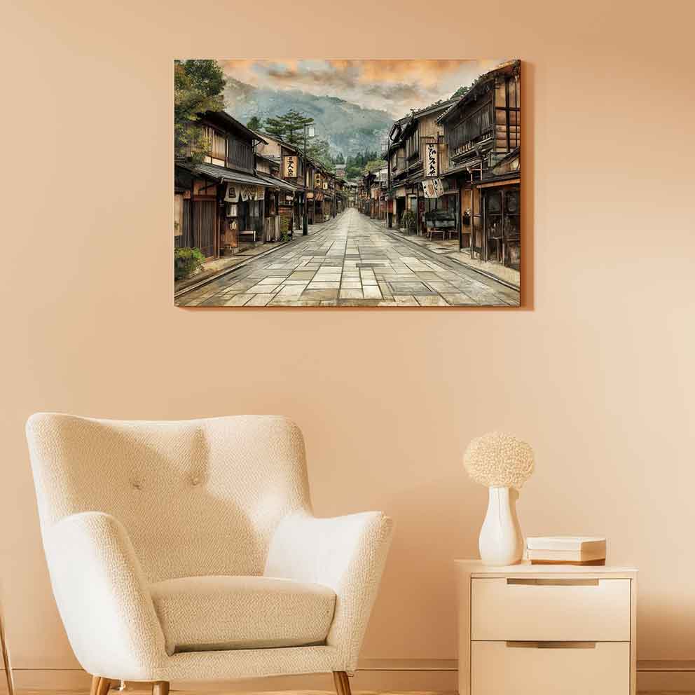 “Japon Sokakları Tablo 4 – Geleneksel Asya Manzara Duvar Dekoru” TB_00109