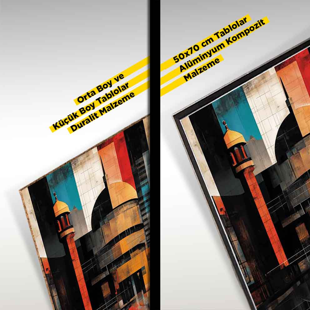 “Cami ve Minare Temalı Soyut Geometrik Tablo – Geometrik Modern İslam Sanatı Duvar Dekoru” TB_00066