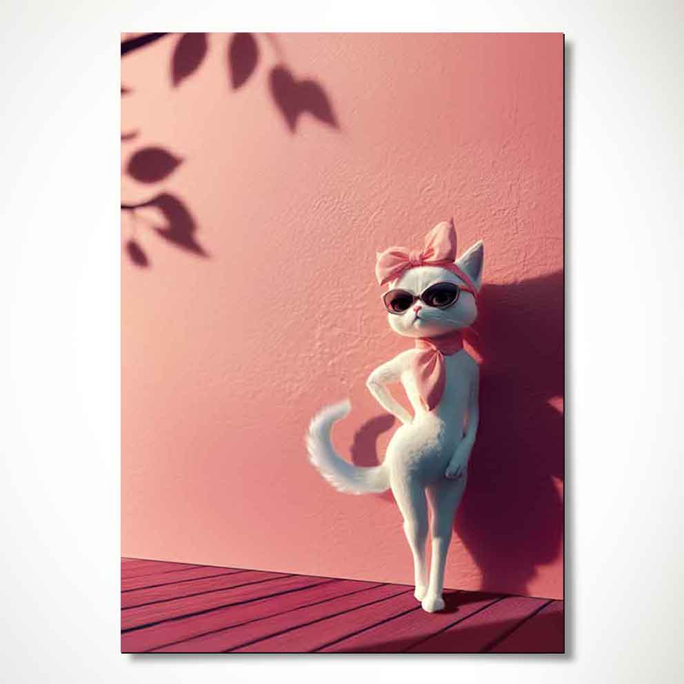 Tarz Sahibi Kedi Tablo 4 "Pembe Bandanalı Modern Kedi Poster" TB_00013