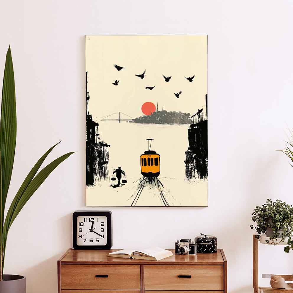 “Nostaljik İstanbul – Tramvay, Köprü ve Kuşlar Temalı Dekoratif Tablo” TB_00055