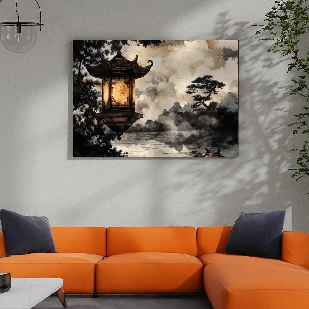 “Japon Feneri Tablo 3 – Kırmızı Siyah Soyut Japon Sanatı Duvar Dekoru”  TB_00101