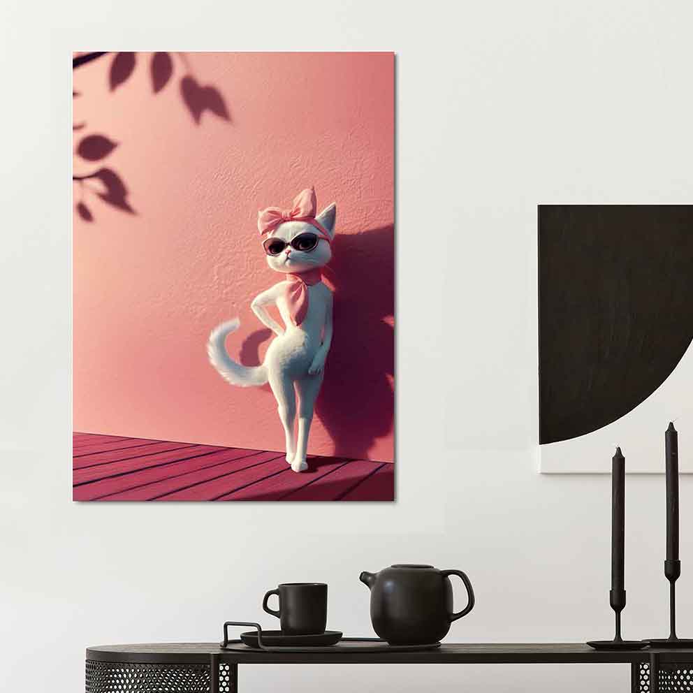 Tarz Sahibi Kedi Tablo 4 "Pembe Bandanalı Modern Kedi Poster" TB_00013