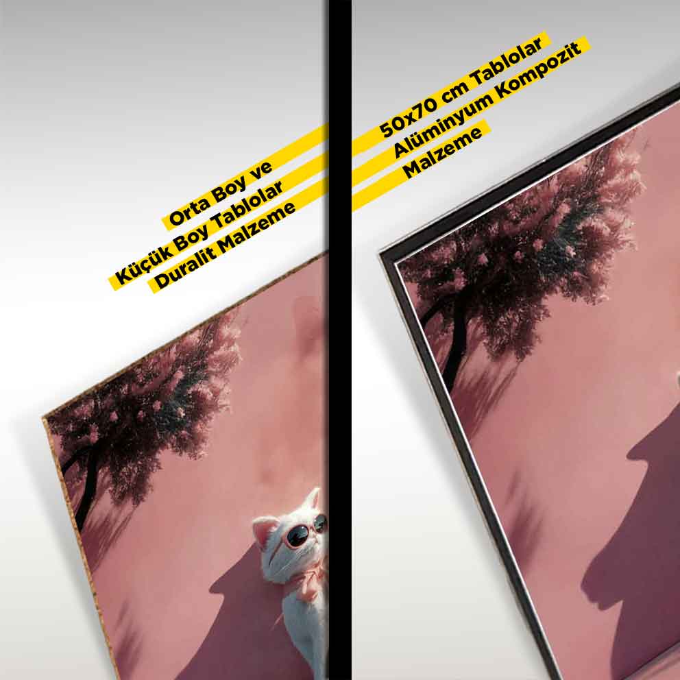 Tarz Sahibi Kedi Tablo 2 "Pembe Bandanalı Modern Kedi Poster"  TB_00011