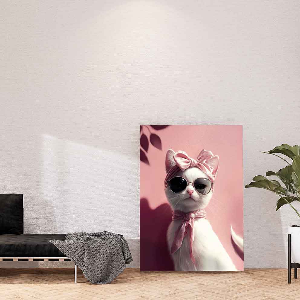 Tarz Sahibi Kedi Tablo "Pembe Bandanalı Modern Kedi Poster"TB_00010