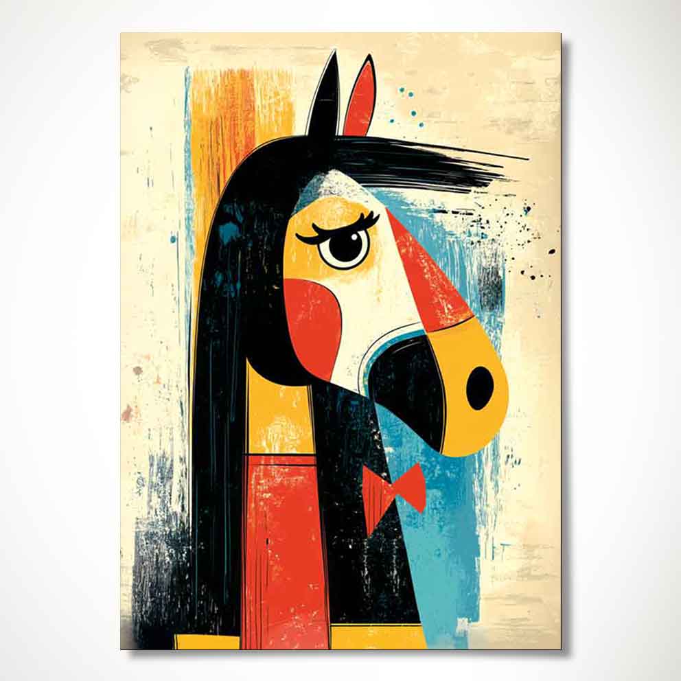 Retro Tarzı At Figürü 2  "Geometrik Soyut Sanat Tablosu TB_00018
