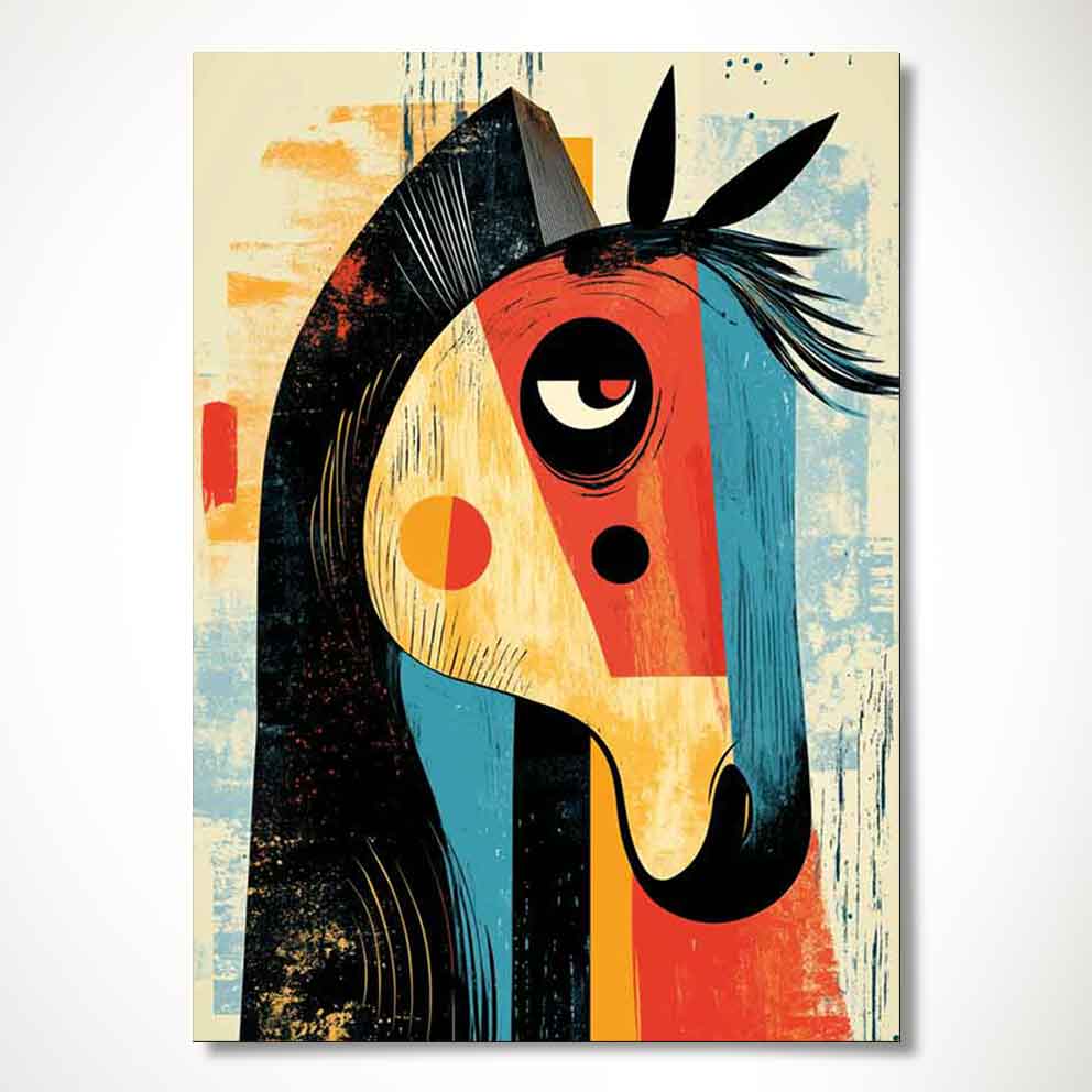 Retro Tarzı At Figürü "Geometrik Soyut Sanat Tablosu" TB_00017