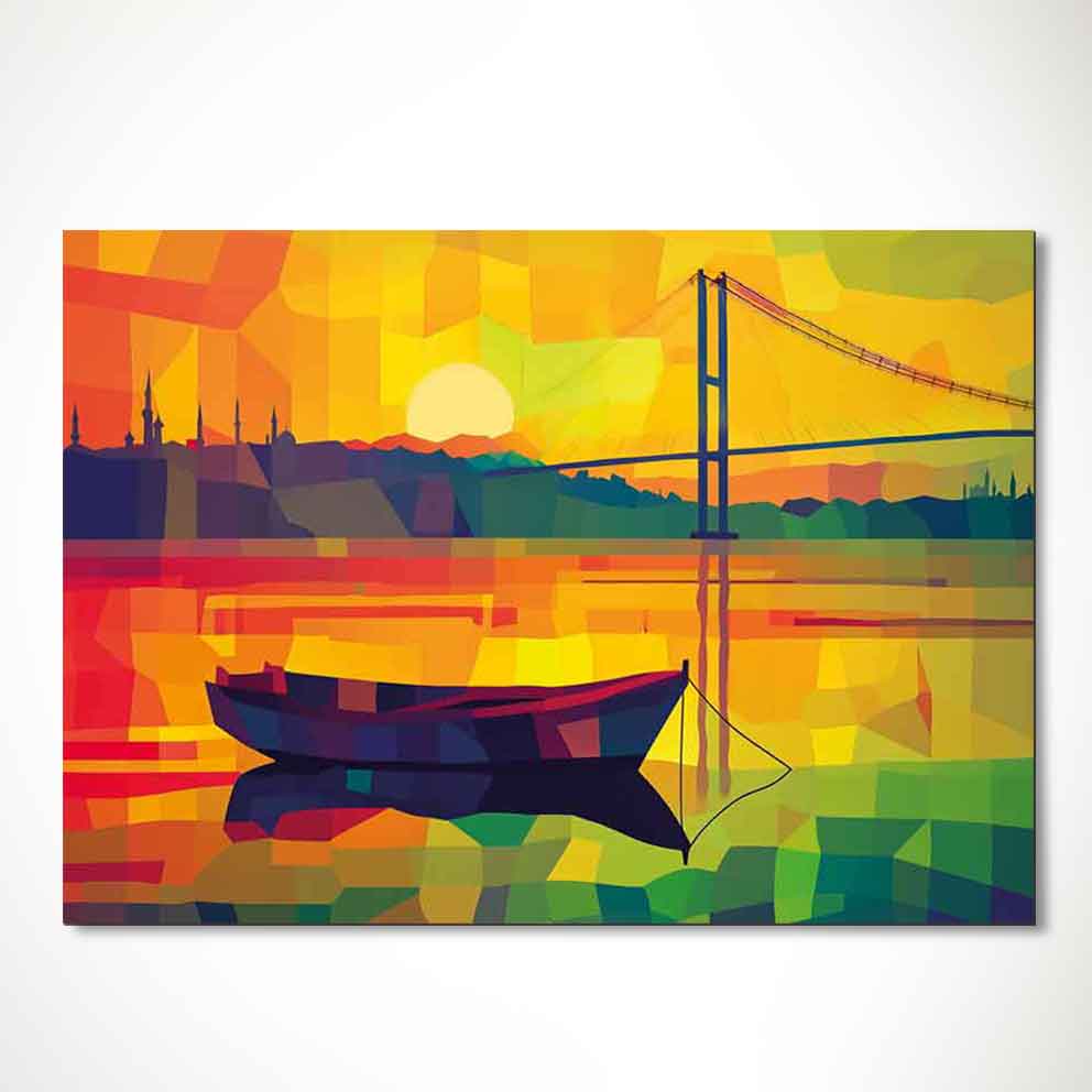 “Renklerin İçinde İstanbul – Gün Batımı ve Sandal Manzaralı Dekoratif Tablo” TB_00054