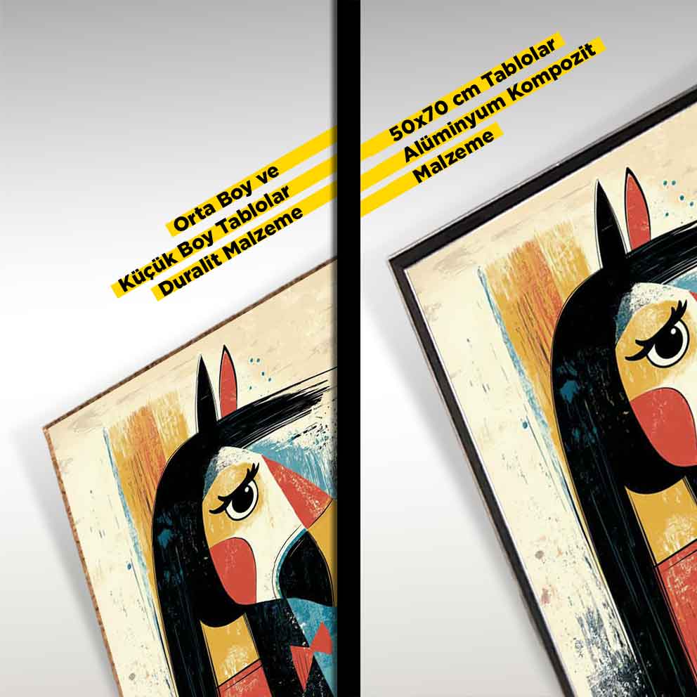 Retro Tarzı At Figürü 2  "Geometrik Soyut Sanat Tablosu TB_00018