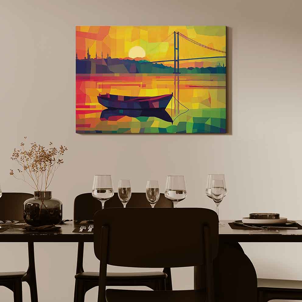 “Renklerin İçinde İstanbul – Gün Batımı ve Sandal Manzaralı Dekoratif Tablo” TB_00054