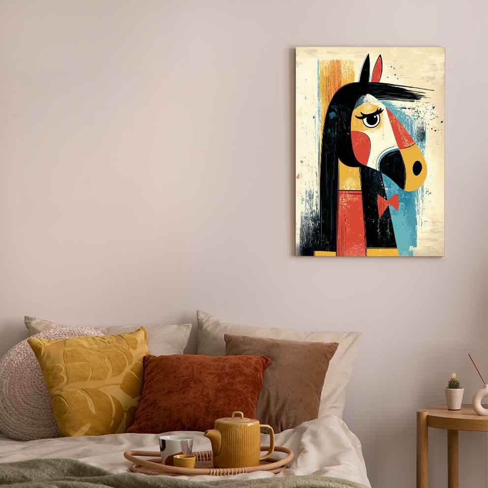 Retro Tarzı At Figürü 2  "Geometrik Soyut Sanat Tablosu TB_00018