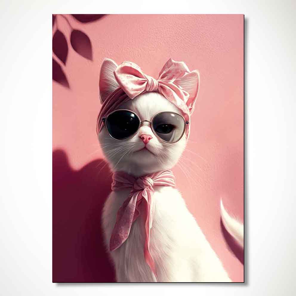 Tarz Sahibi Kedi Tablo "Pembe Bandanalı Modern Kedi Poster"TB_00010