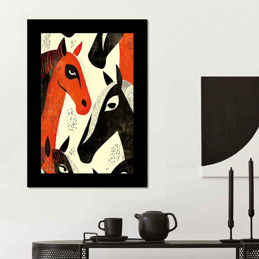 “Renkli At Figürleri – Geometrik Soyut Sanat Tablosu” TB_00019