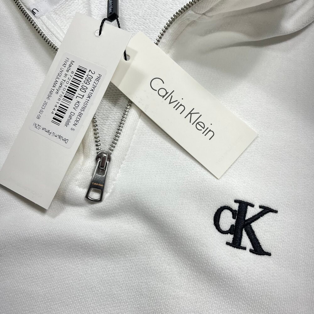 Ck Nakış Logo Half Zip Sweatshirt/Beyaz