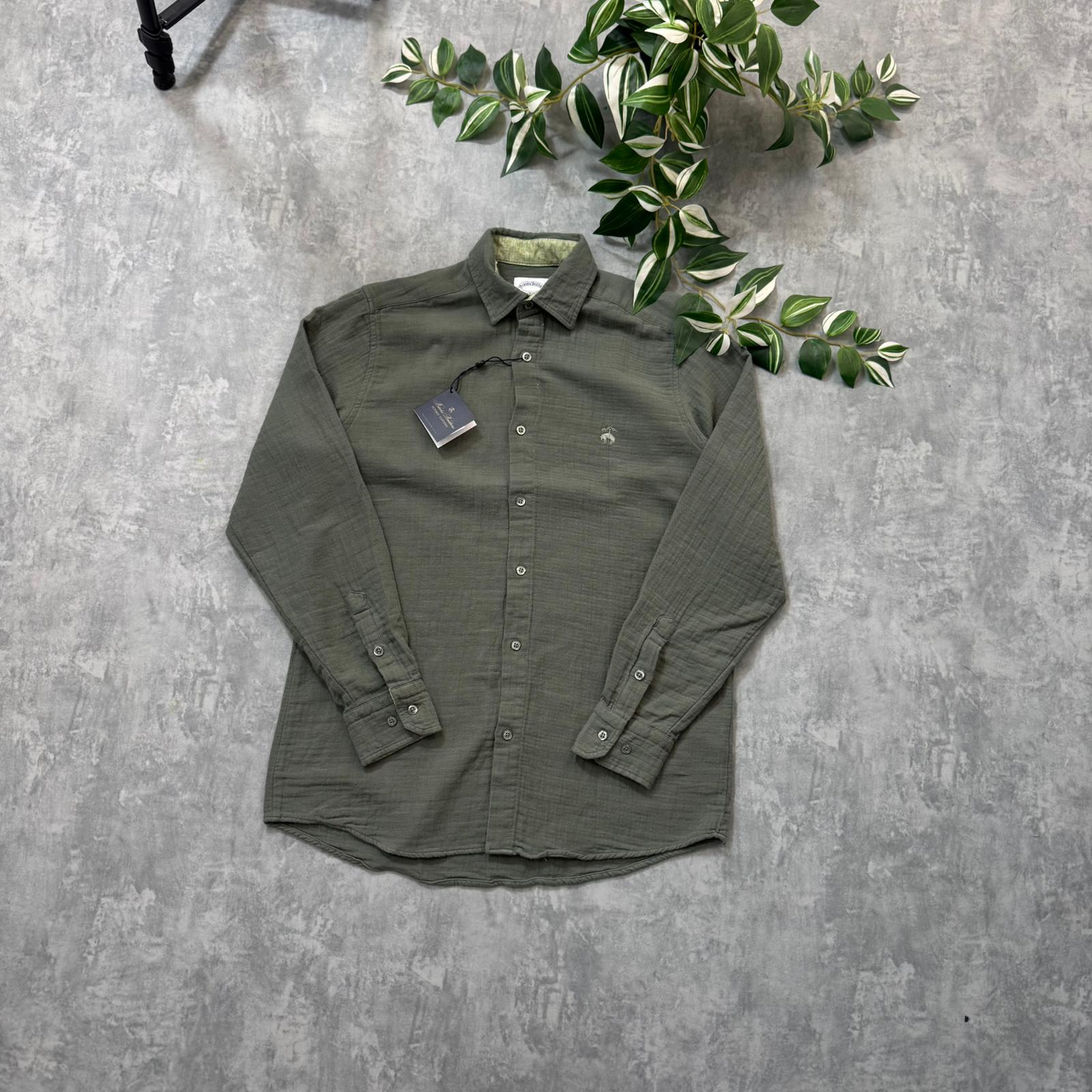  Brooks Brothers Nakış Logo Müslin Gömlek - Haki image