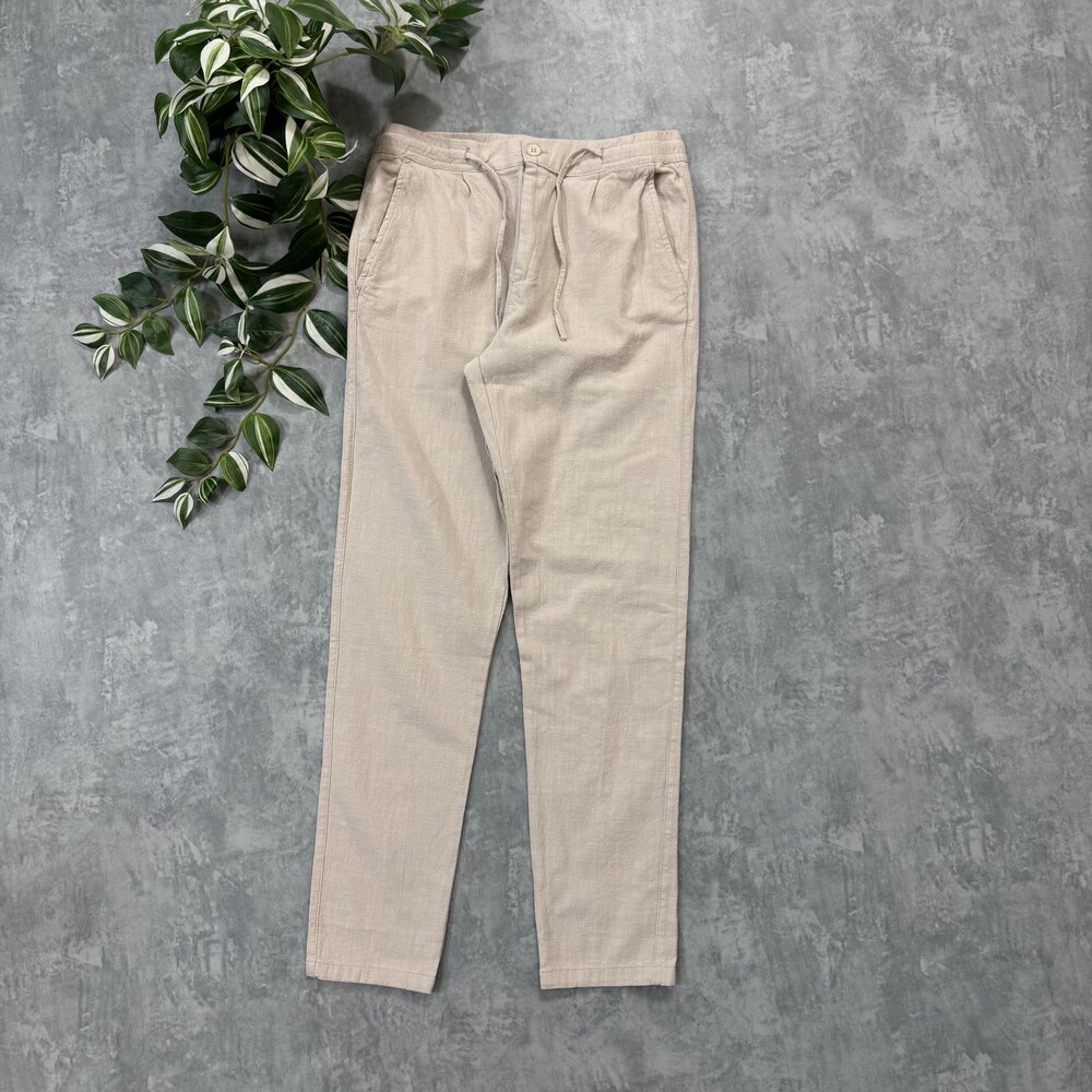 Ham Keten Renge Renk Logo Yeni Sezon Pantolon/Bej