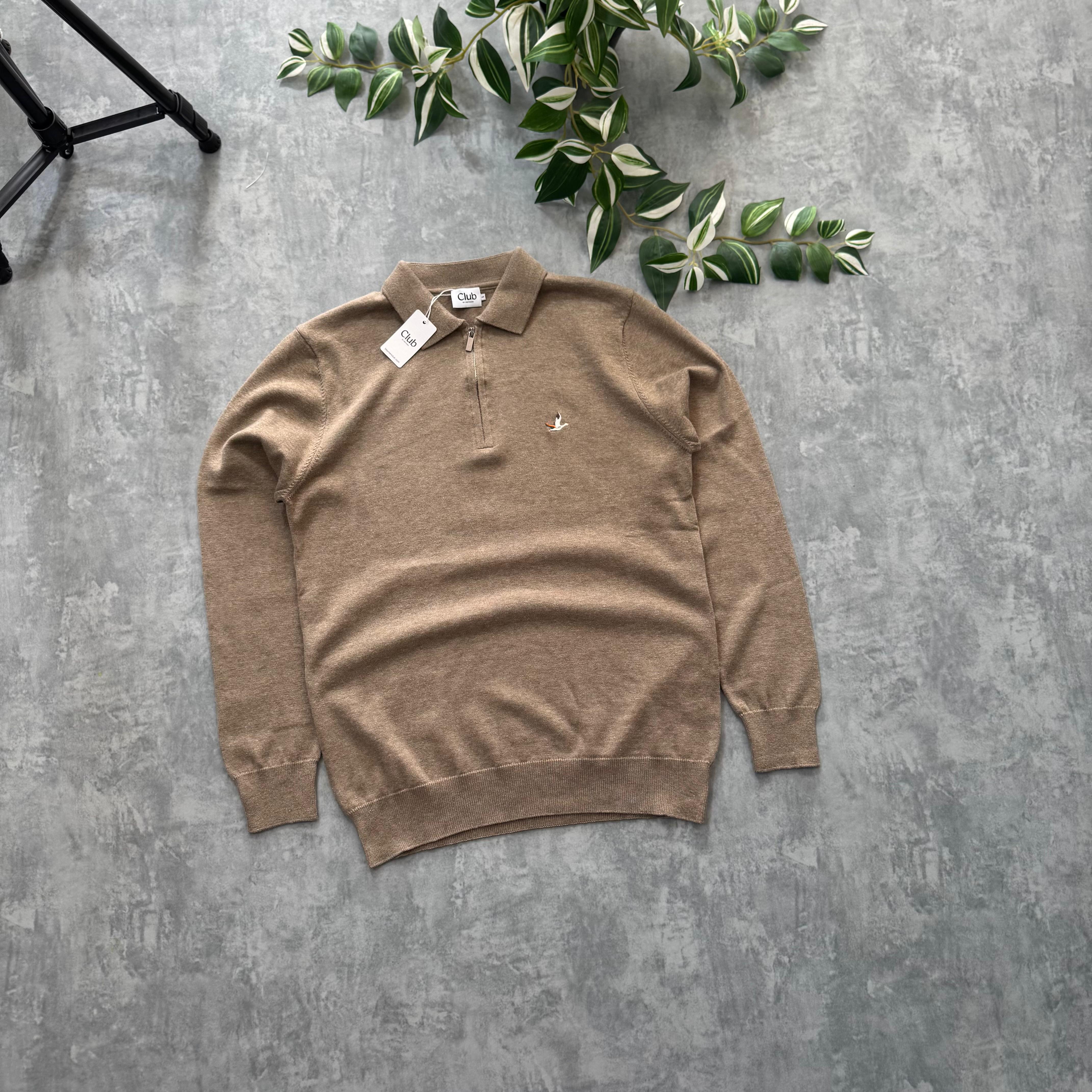 Half Zip Triko Sweatshirt  - Bej image