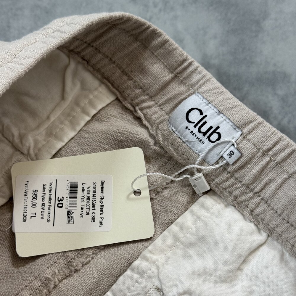 Ham Keten Renge Renk Logo Yeni Sezon Pantolon/Bej