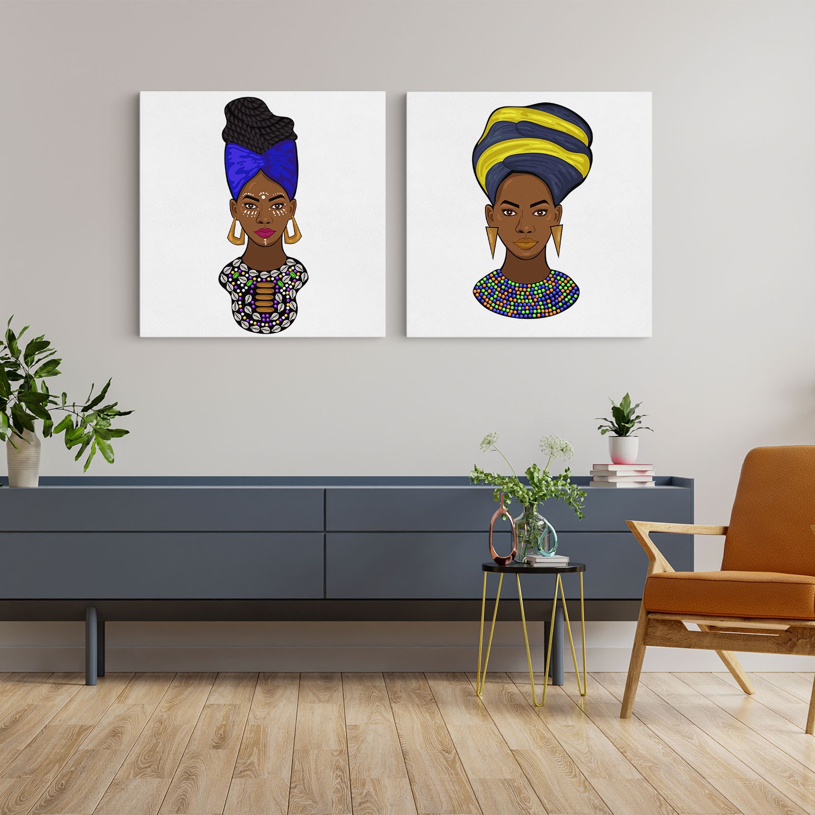 African Woman Kanvas Tablo İkili Set