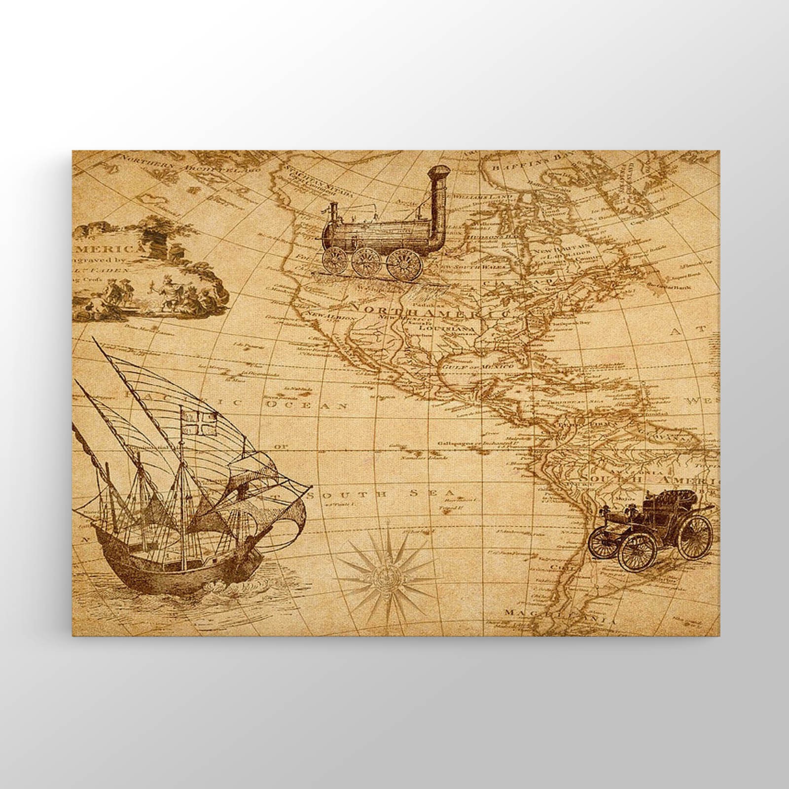 Vintage Dünya Haritası Kanvas Tablo