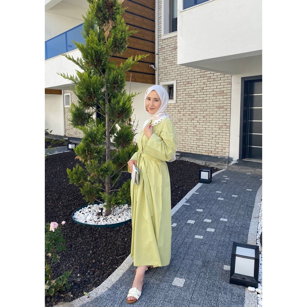 DANTEL YAKA ELBİSE YEŞİL