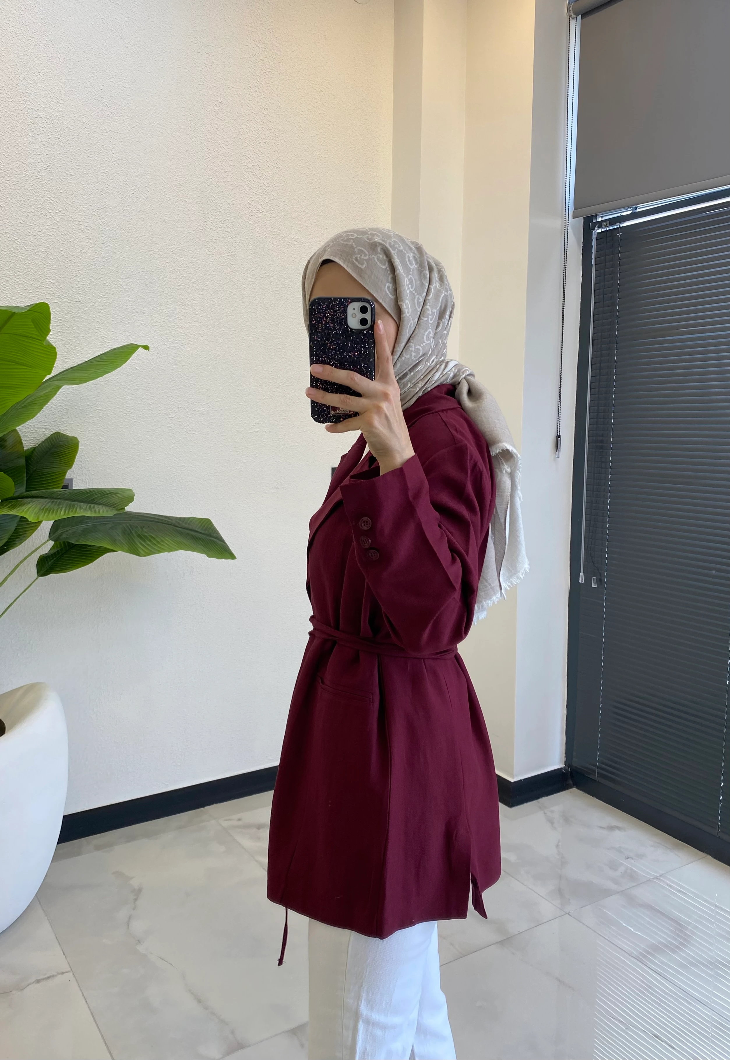 BAĞCIKLI KETEN BLAZER BORDO