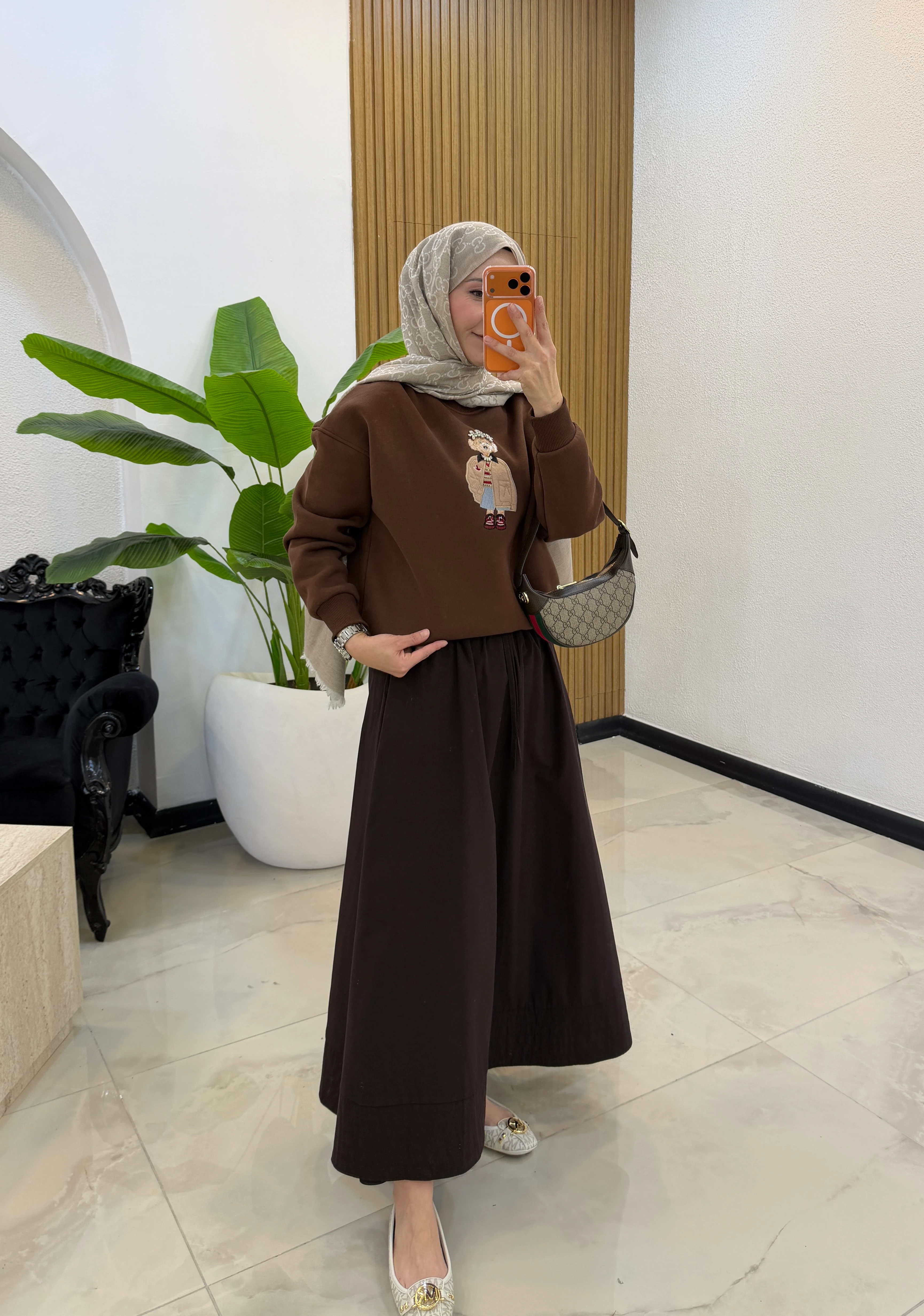 NAKIŞLI SWEAT KAHVE