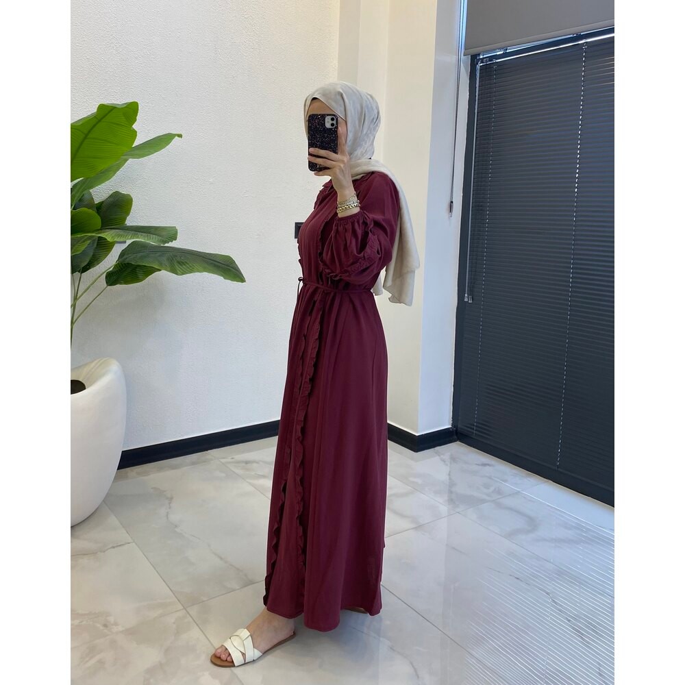 ISABELLA KETEN ELBİSE BORDO