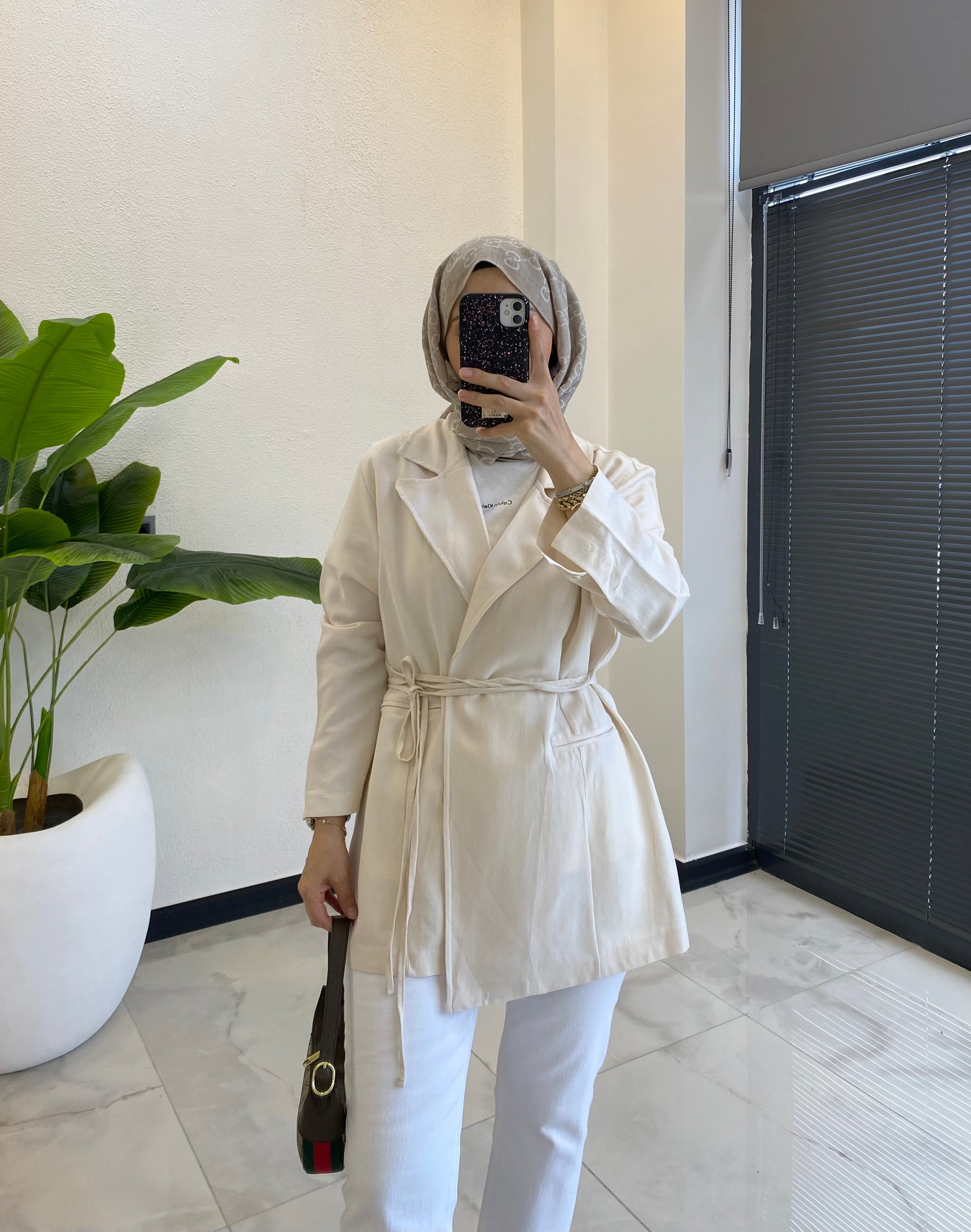 BAĞCIKLI KETEN BLAZER EKRU