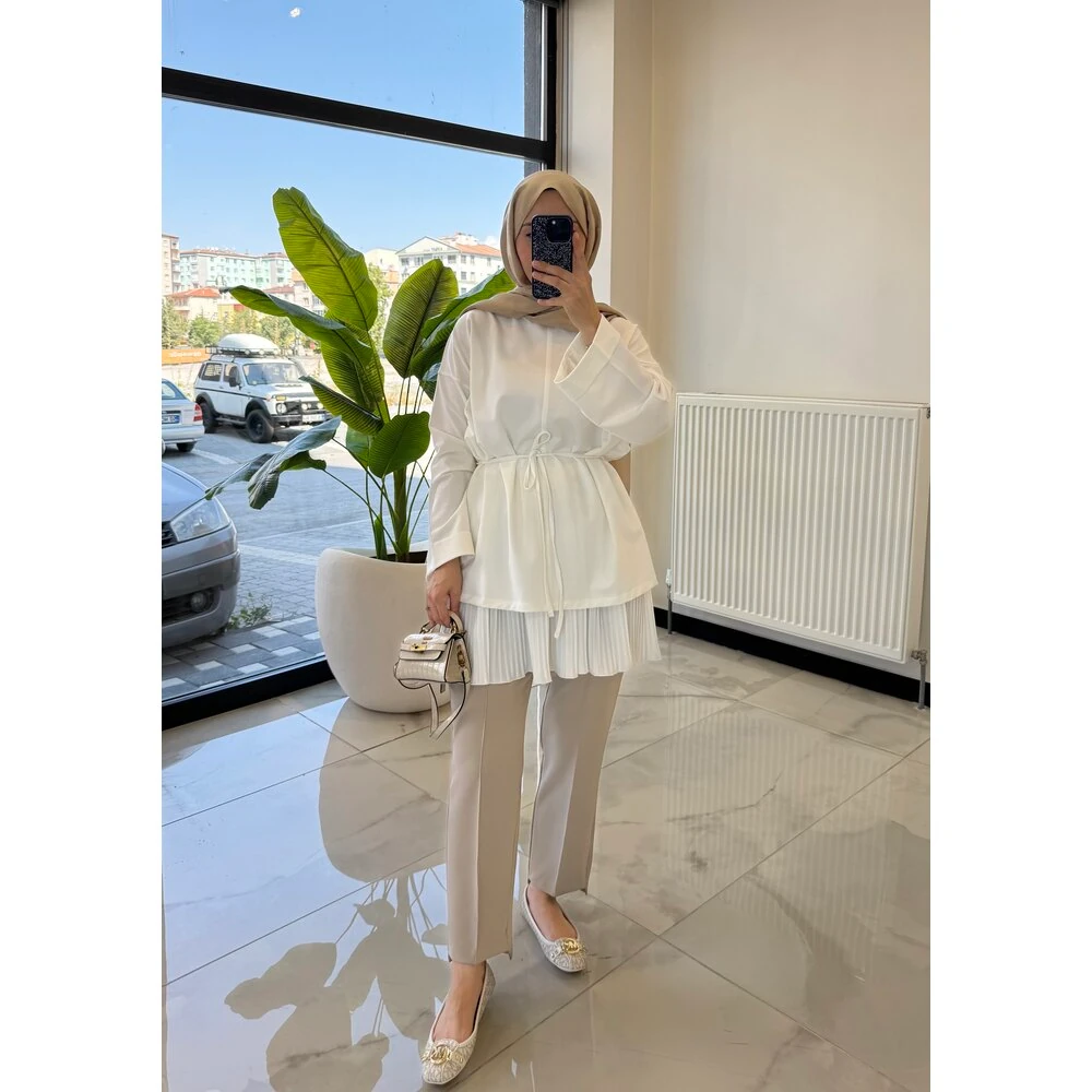 YIRTMAÇLI BLUZ EKRU