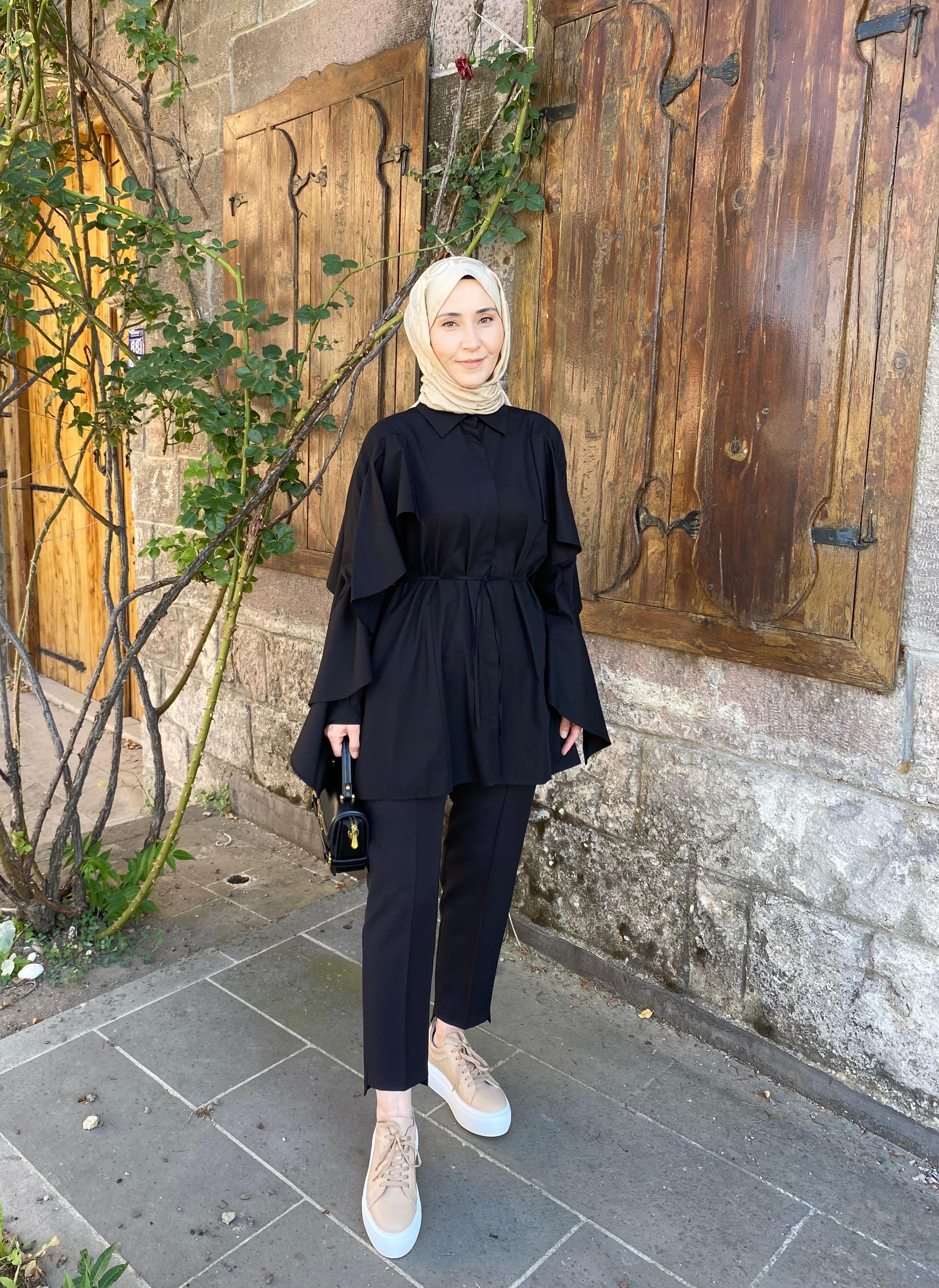 LORA KOL DETAYLI GÖMLEK SİYAH