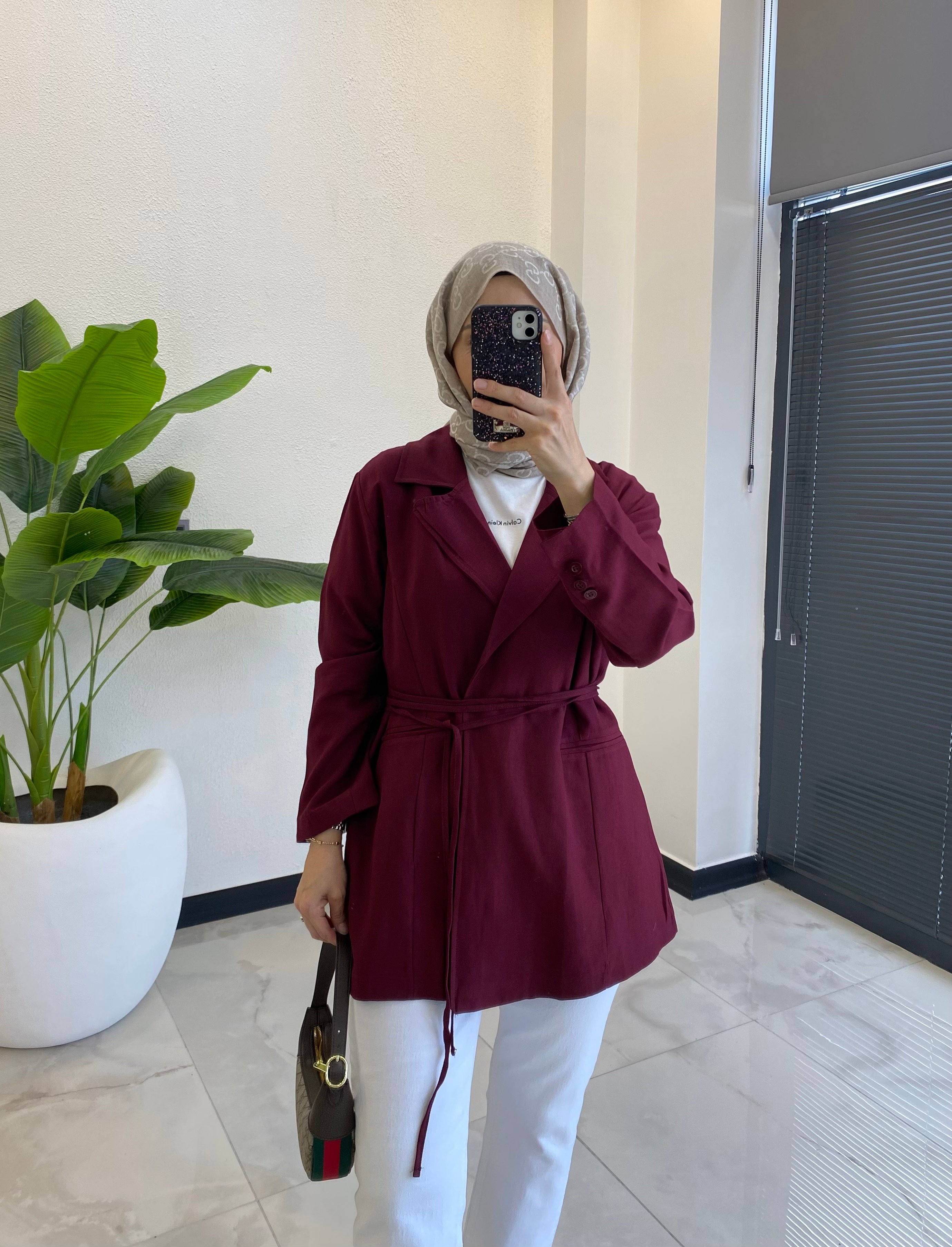 BAĞCIKLI KETEN BLAZER BORDO