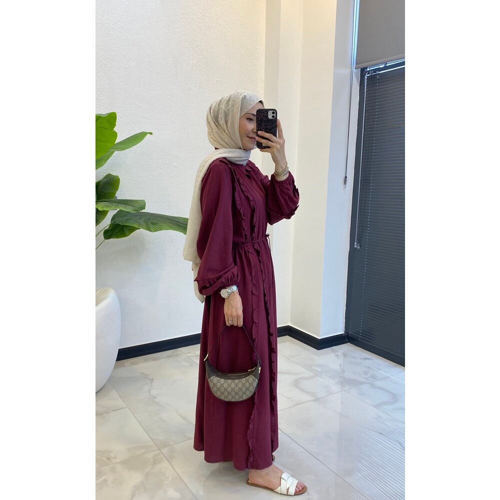 ISABELLA KETEN ELBİSE BORDO