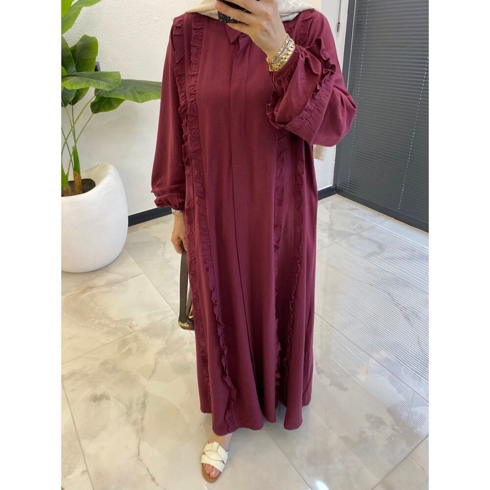 ISABELLA KETEN ELBİSE BORDO