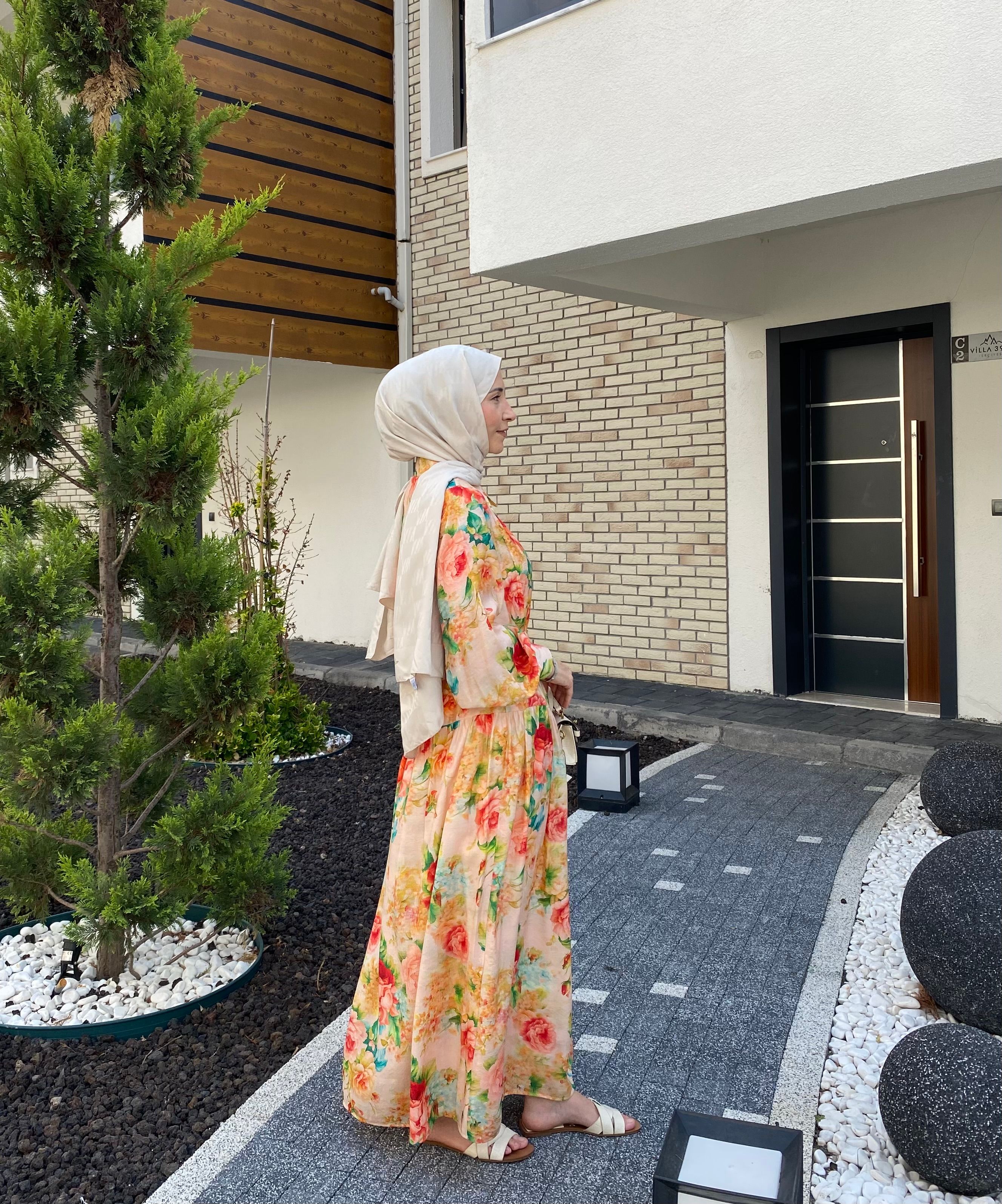 FLOWERS DRESS TURUNCU