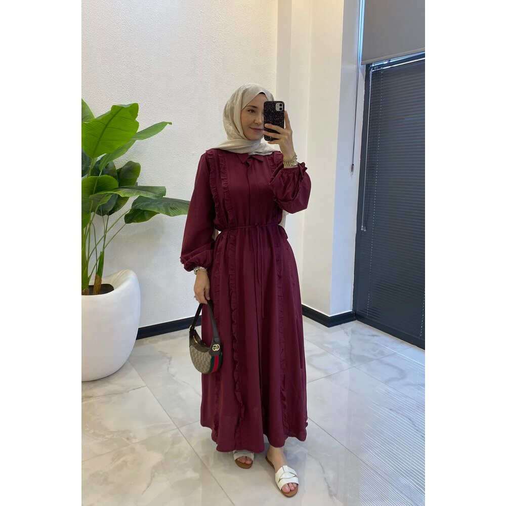ISABELLA KETEN ELBİSE BORDO
