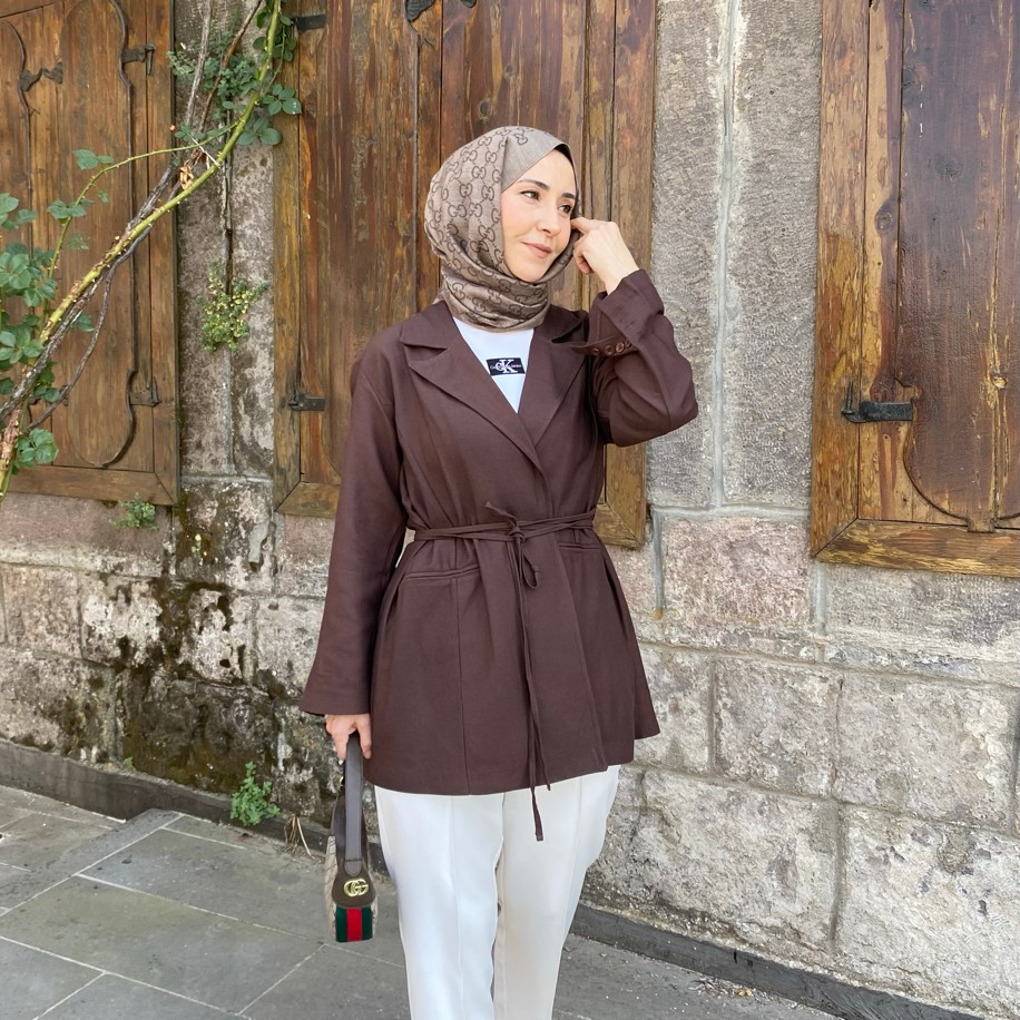 BAĞCIKLI KETEN BLAZER ACIKAHVE