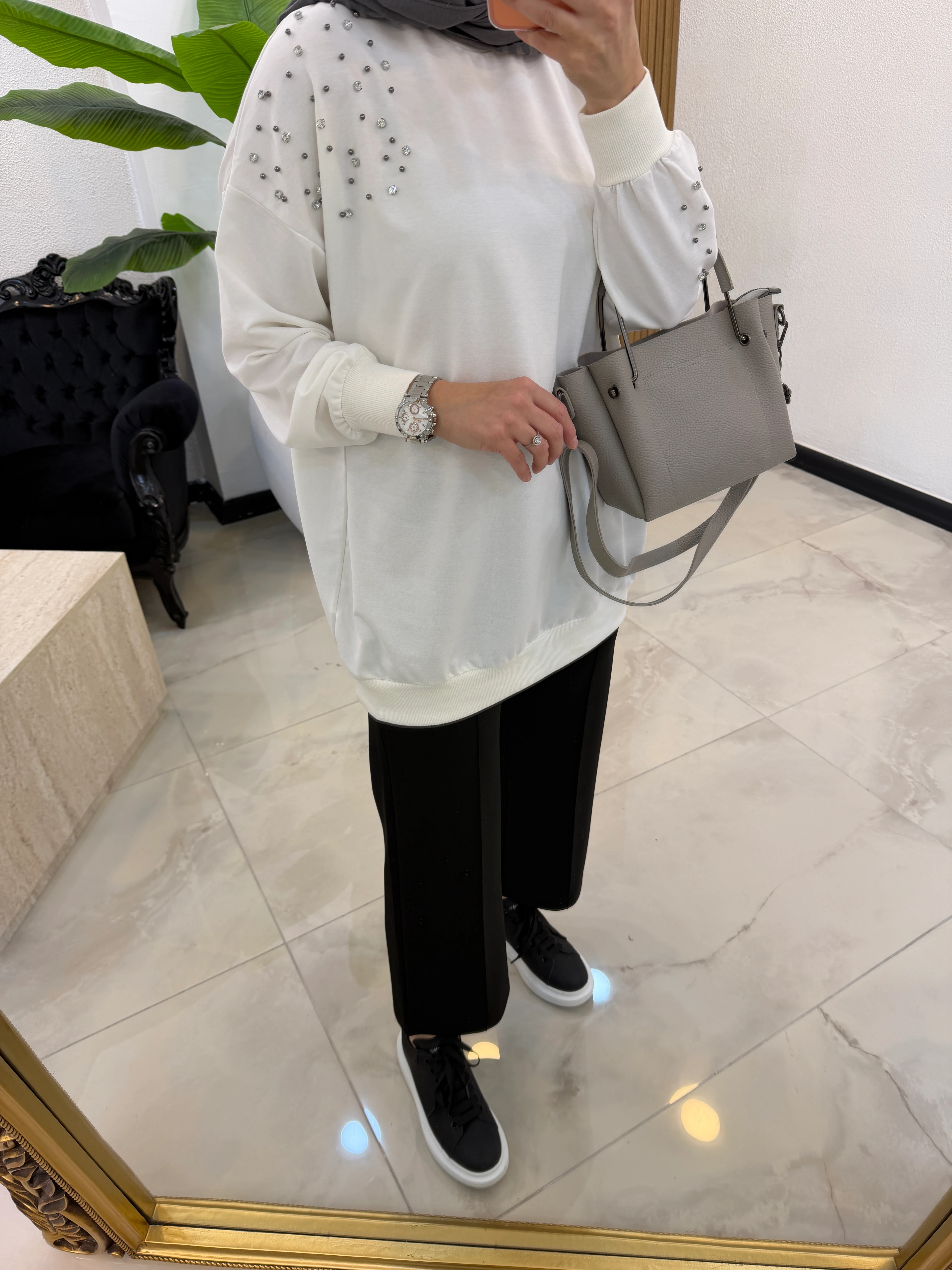 ALMİRA TAŞLI SWEAT BEYAZ