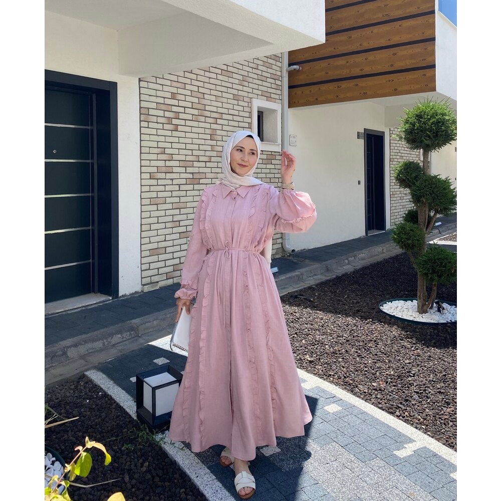 ISABELLA KETEN ELBİSE PEMBE(önsipariş)