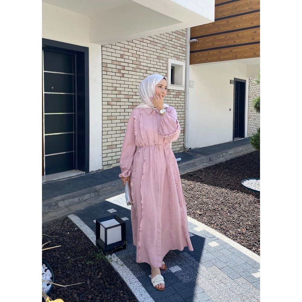ISABELLA KETEN ELBİSE PEMBE(önsipariş)